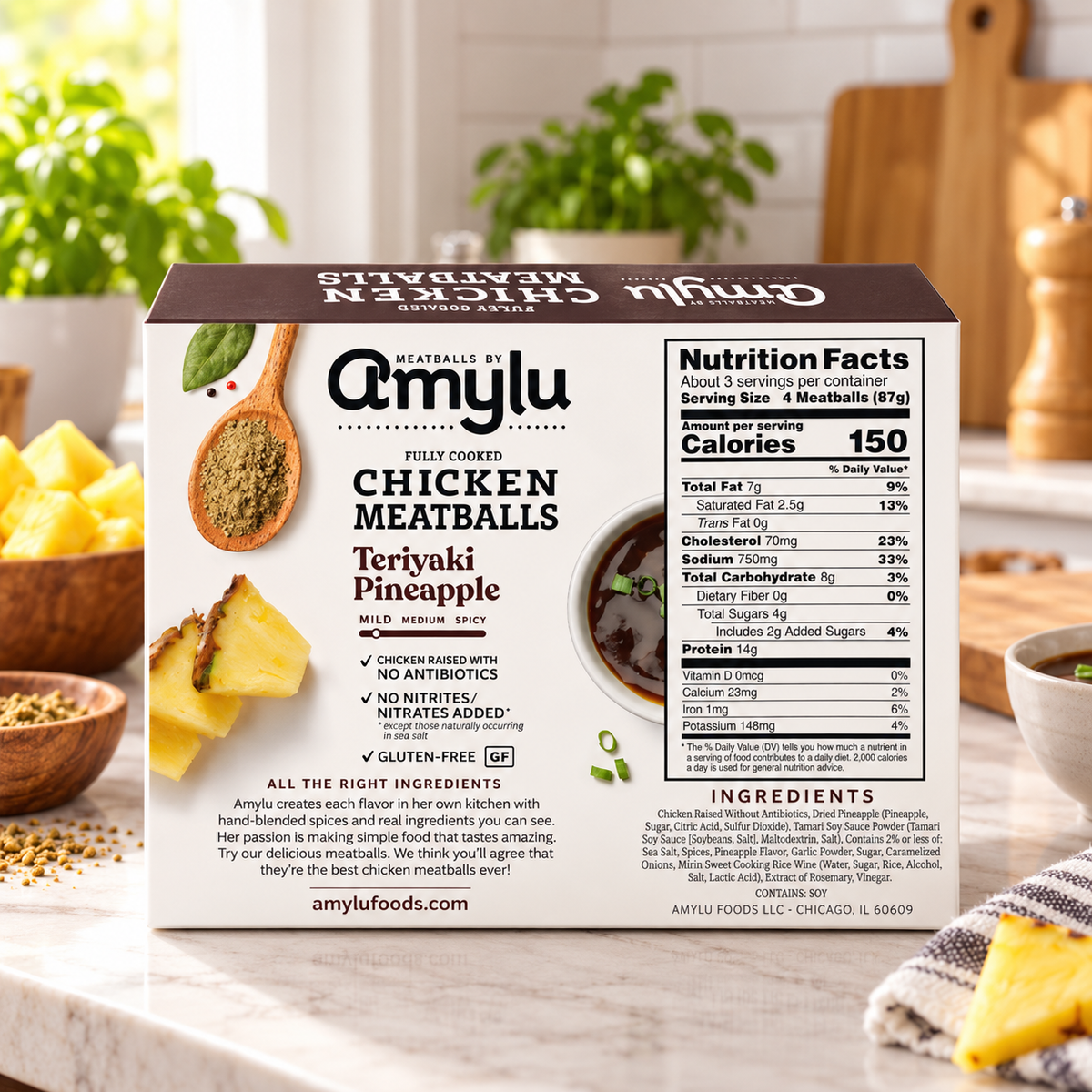 Amylu Teriyaki Pineapple Chicken Meatballs – 10 oz (3 Count Bundle)