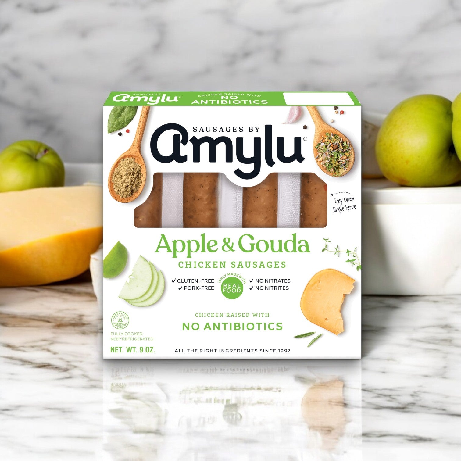 Amylu Apple and Gouda Gouda Chicken Sausage- 3 Count