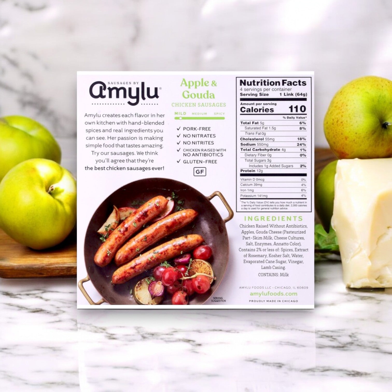 Amylu Apple and Gouda Gouda Chicken Sausage- 1 Case