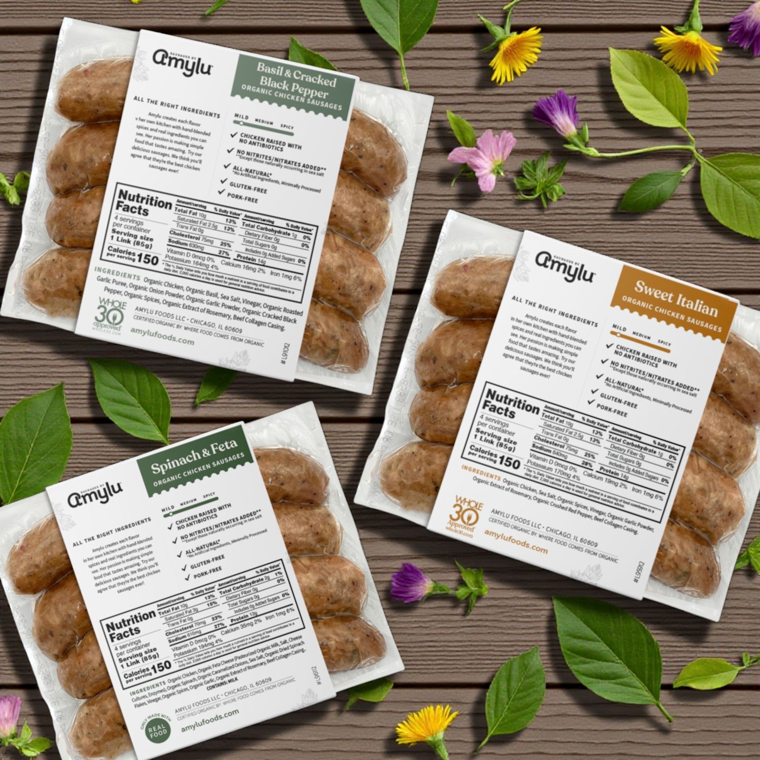 Amylu Organic Chicken Sausage Variety Pack