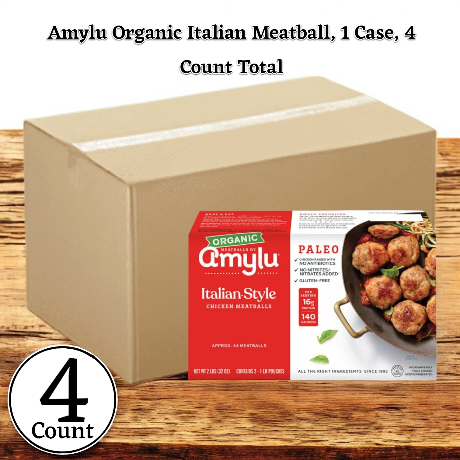 Amylu Organic Italian Meatball, 1 lbs. - 1 Case, 4 Pack