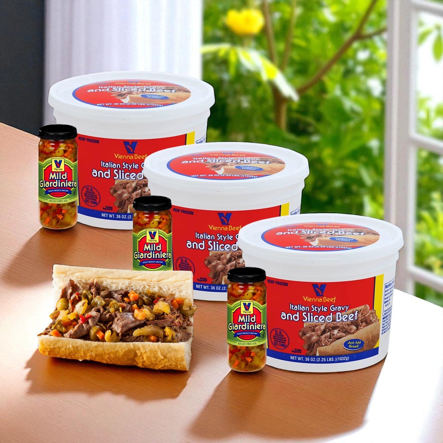 Vienna Beef Italian Style Gravy and Sliced Beef-36oz-3 Count & 3 Vienna Giardiniera, Mild 16 fl oz.
