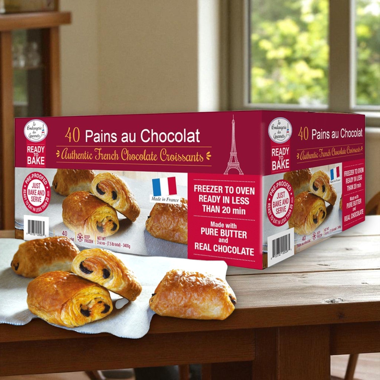 La Boulangerie des Gourmets Frozen Pain au Chocolat – Authentic French Chocolate Croissants, 3 oz Each, 40 Ct