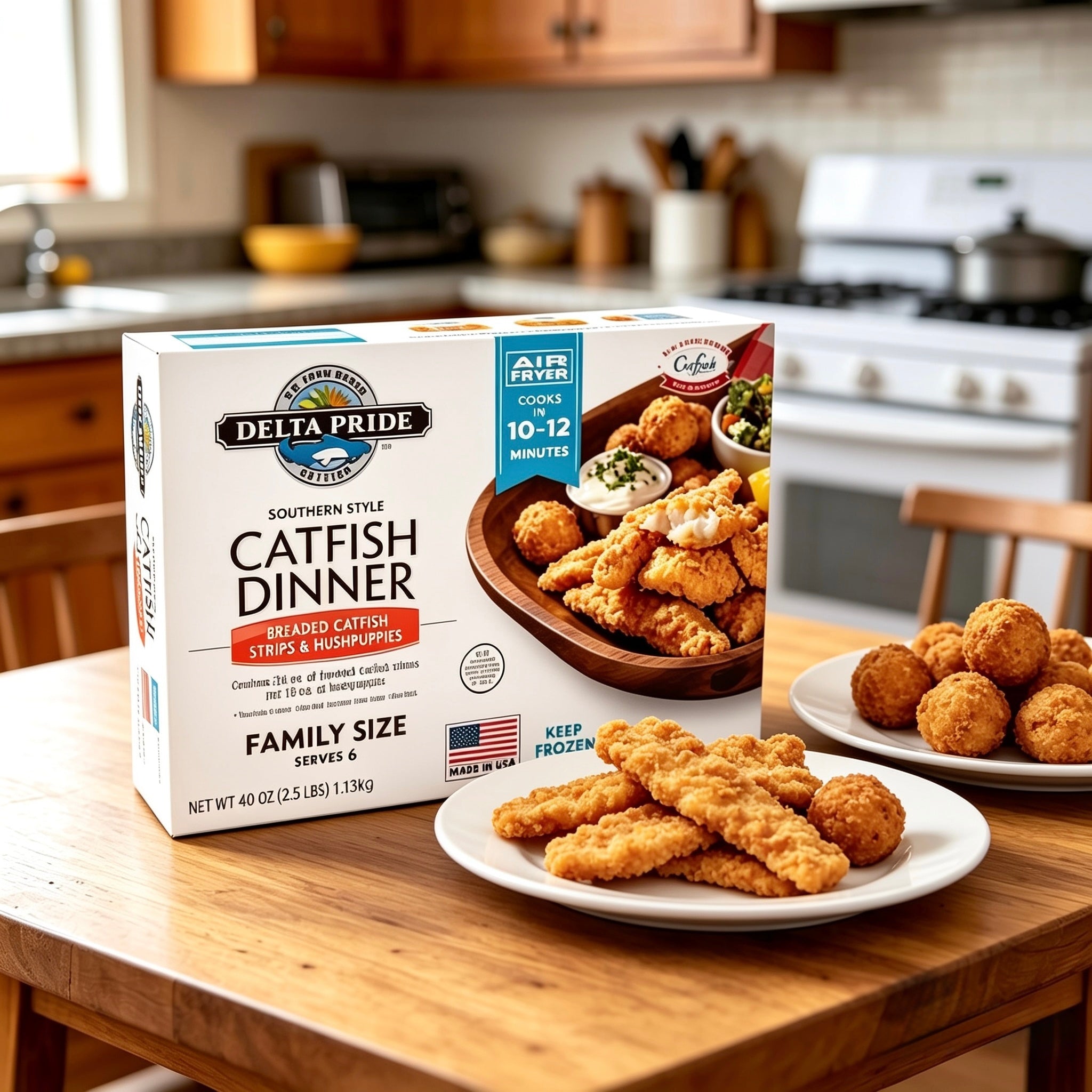 Breaded IQF Catfish Strips & Hushpuppies – Southern-Style Seafood Combo (Variable Size, 8 Packs of 2.5 lb)