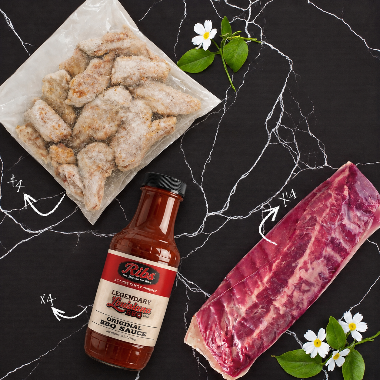 TJ Ribs - Ribs & Wings Dinner (Serves 4)