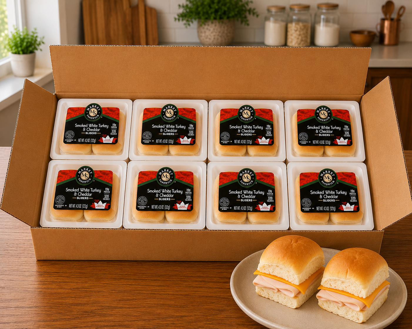 Smoked White Turkey & Cheddar Sliders – 4.3 oz Each, 8 Sliders per Case