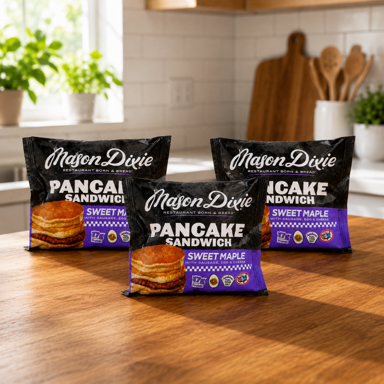 Mason Dixie Sweet Maple Pancake Sandwich with Sausage, Egg & Cheese – 3 Count per Case