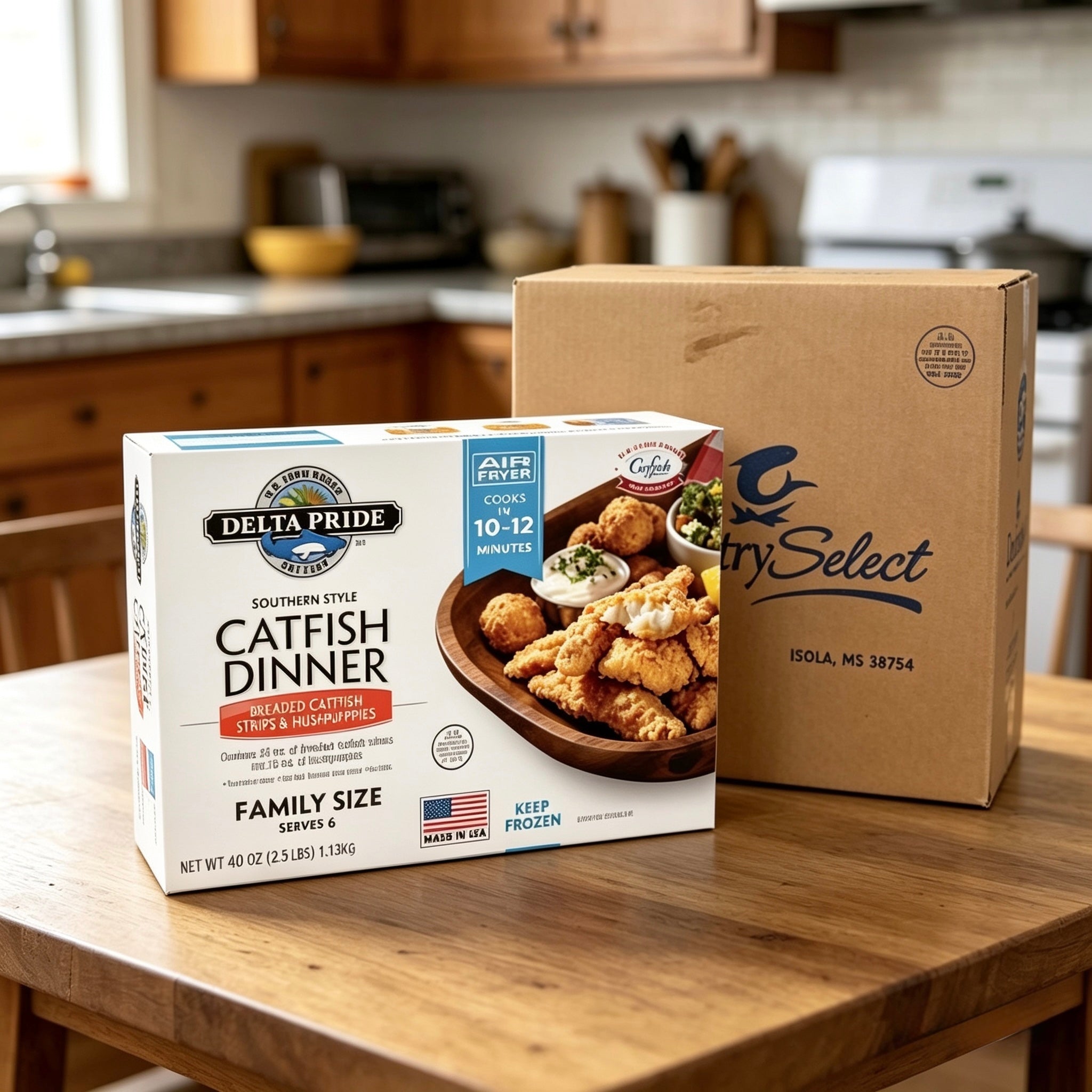 Breaded IQF Catfish Strips & Hushpuppies – Southern-Style Seafood Combo (1 pack, 2.5 lb Box)
