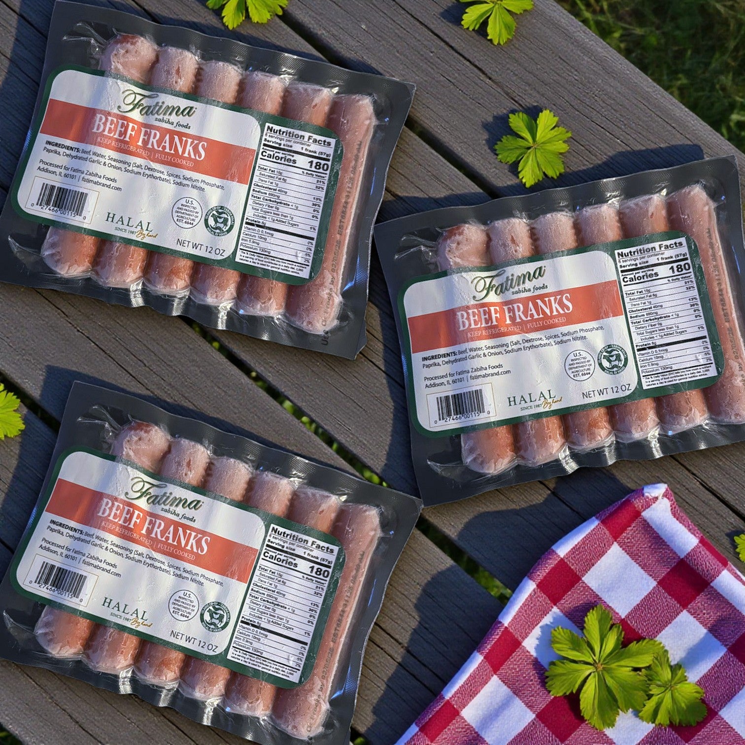 Fatima Beef Franks – Fully Cooked, Halal Certified, 12 oz (6 Count) – 3 Pack