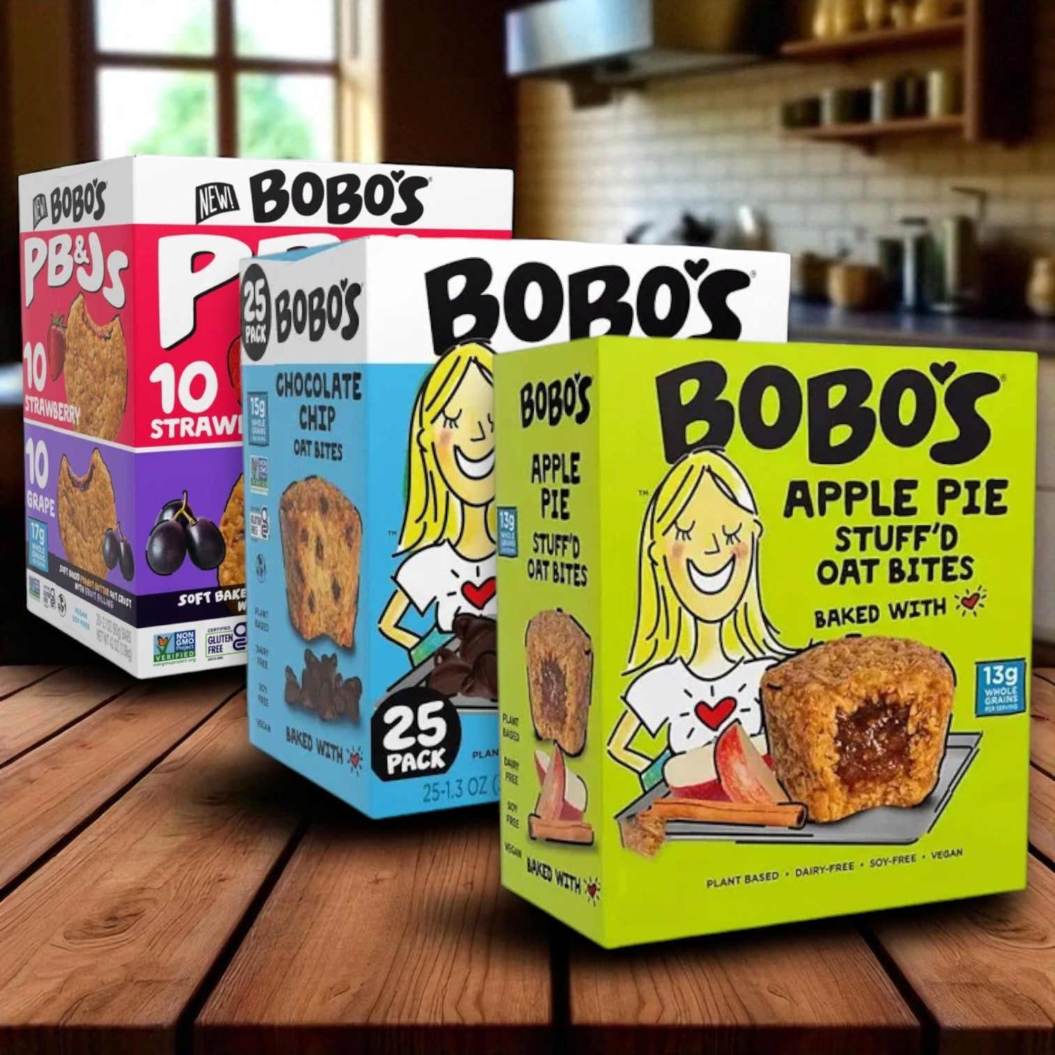 Bobo's Oat Bites Chocolate Chip 1.3 oz, 25-Count & Bobo's PB&Js Oat Bar Variety Pack, 2.1 oz, 20-Count & Bobo's Apple Pie Oat Bites, 20-Count