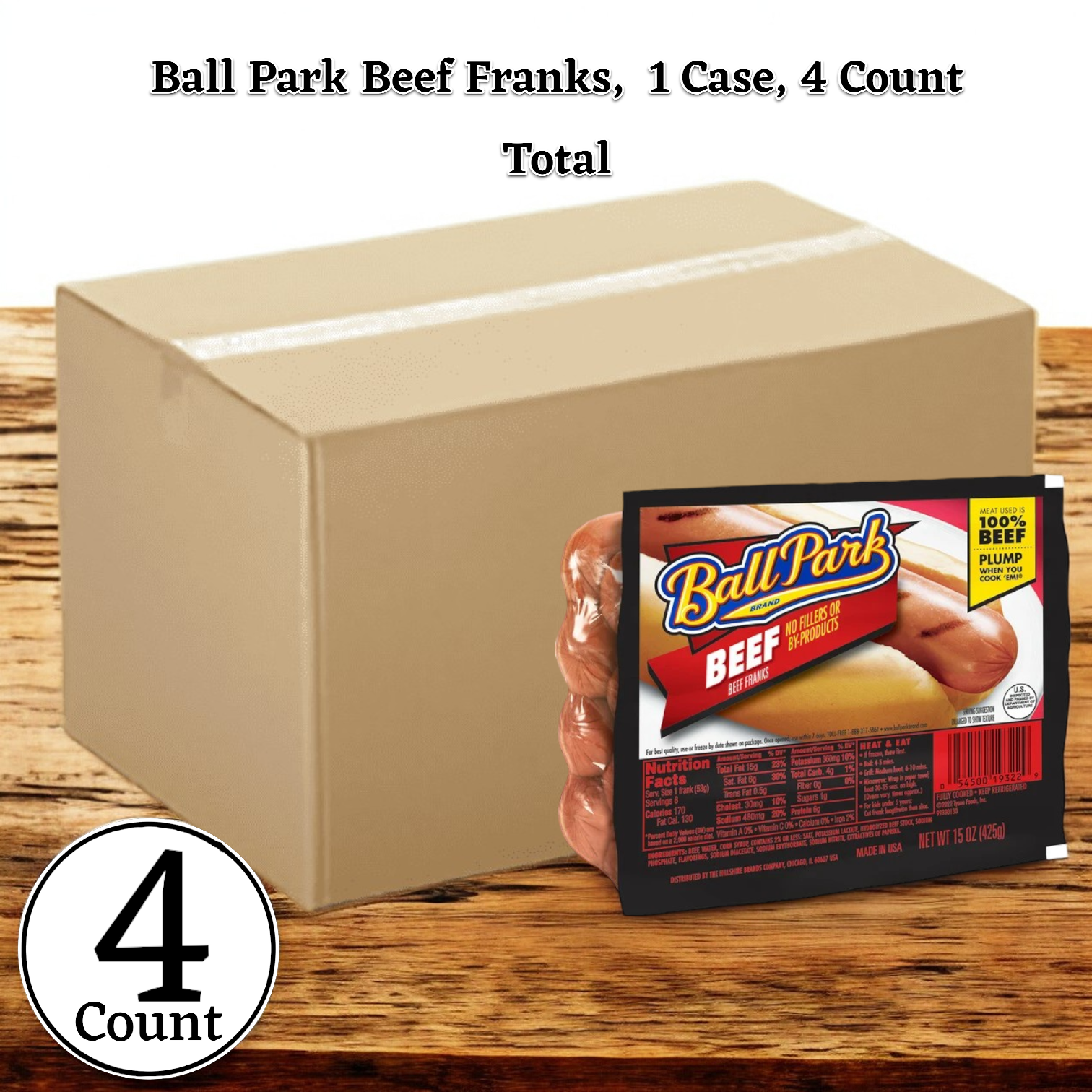 Ball Park Classic Hot Dogs, 15 oz. - 1 Case, 4 Packs