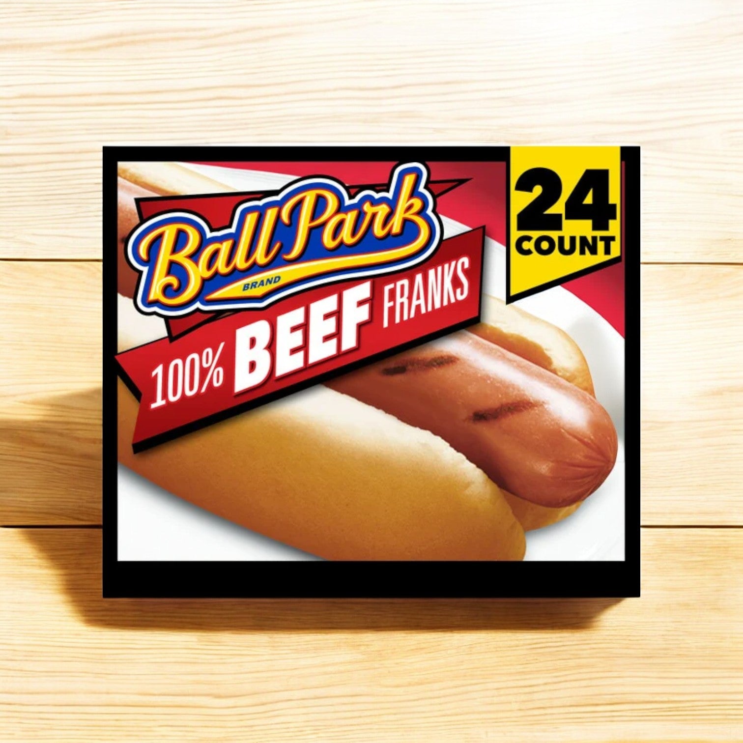 Easy Lunches 3-Packs of Ball Park Beef Franks (72 total), with packaging showing two beef hot dogs in buns—ideal for grilling and backyard gatherings.