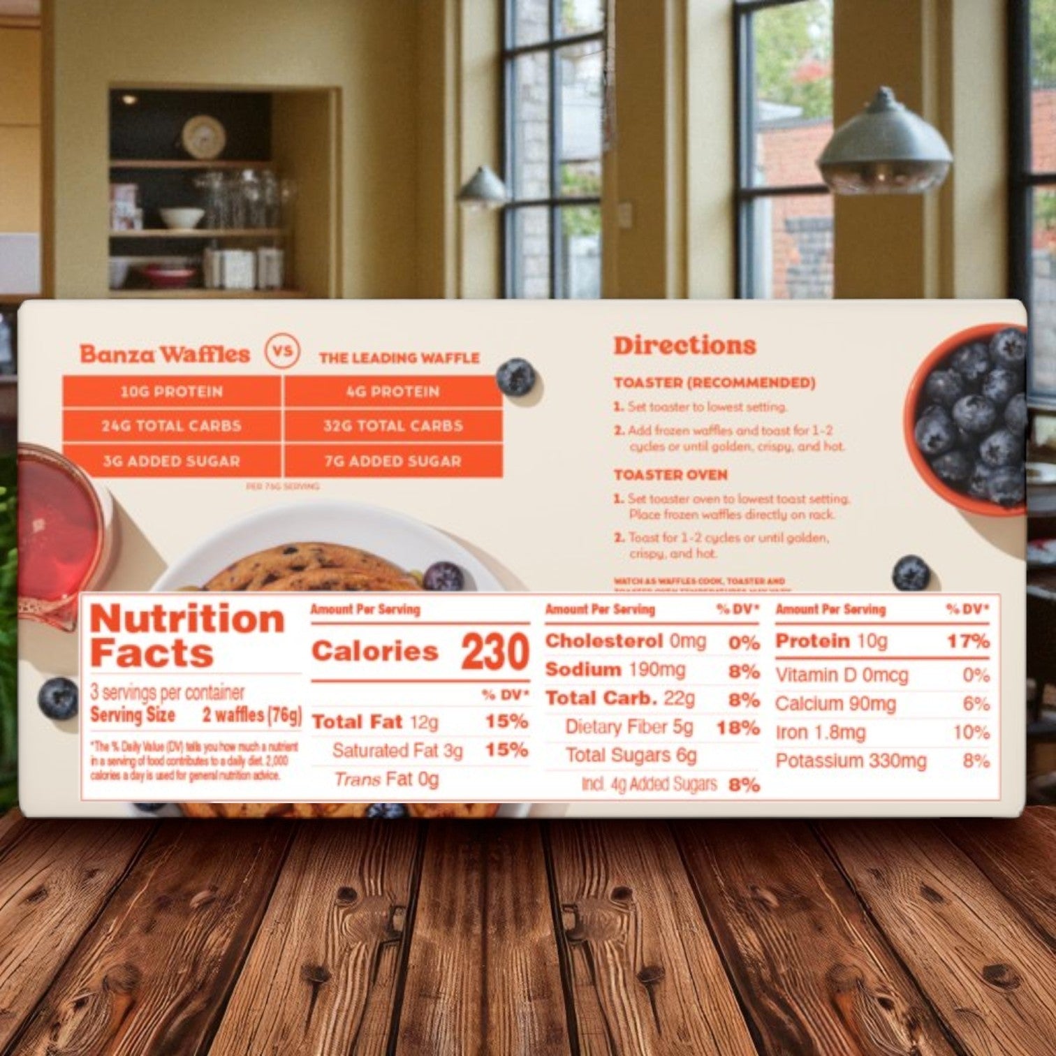 Banza Blueberry Protein Waffles – Gluten Free, High Protein, Lower Carb, 6-Pack, 8 oz.