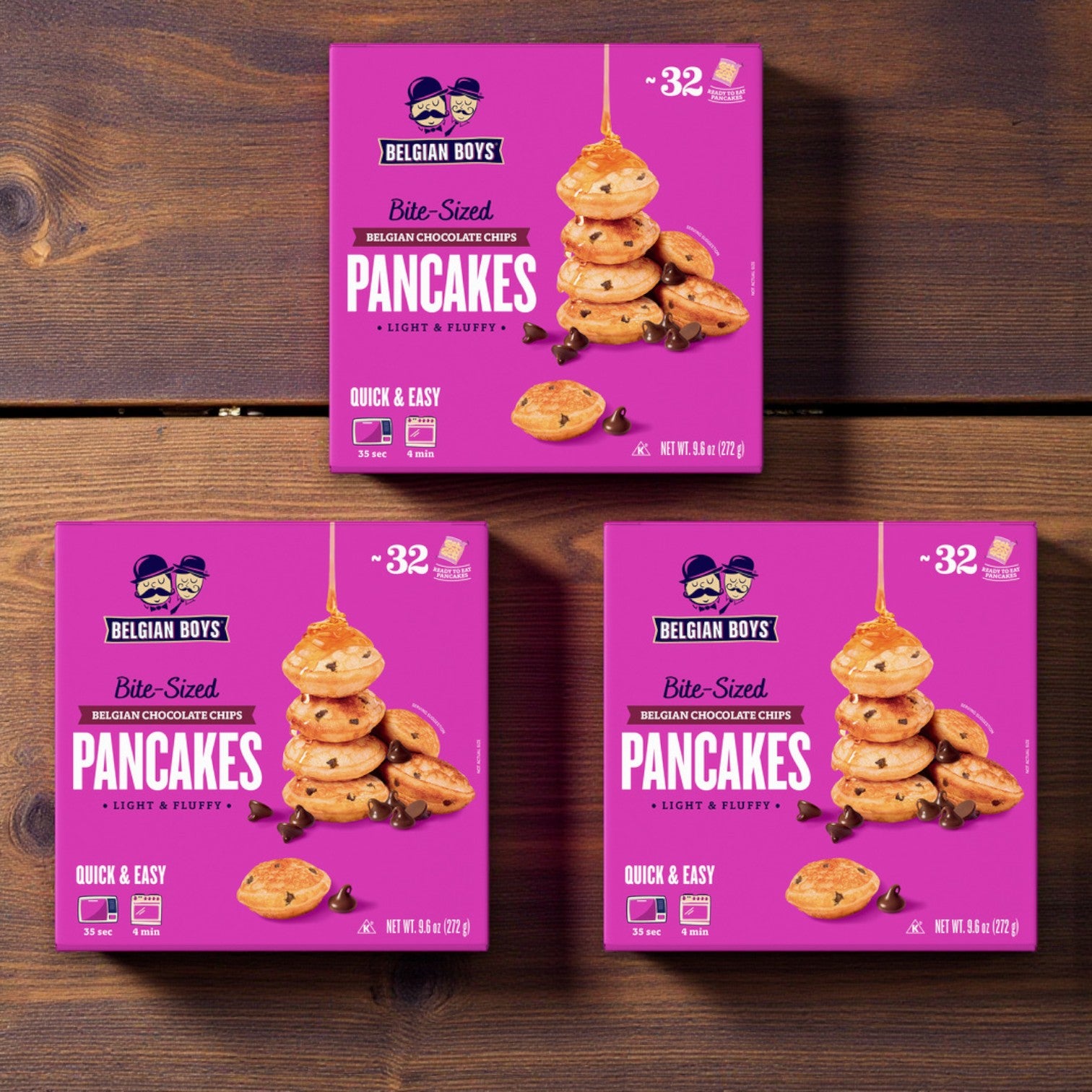 Belgian Boys Refrigerated Bite-Sized Chocolate Chip Pancakes – 9.6 oz (3 Packs)