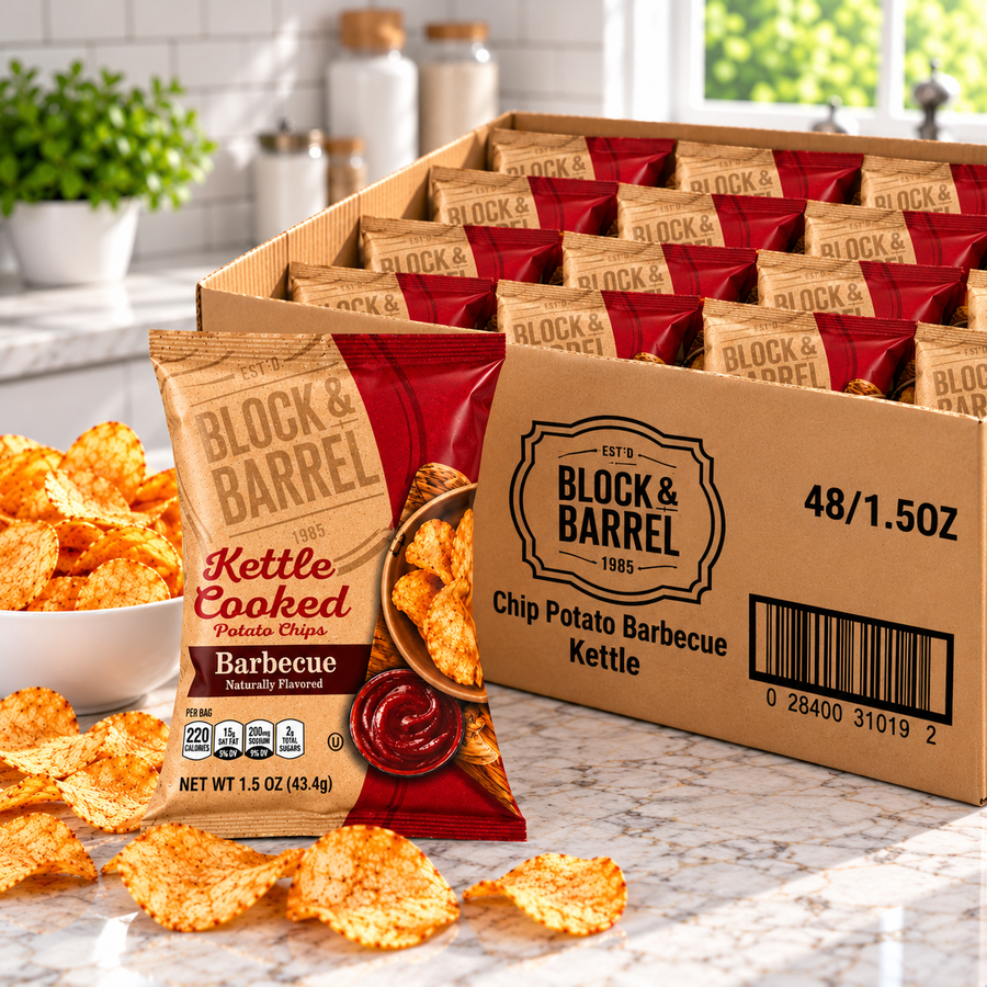 Block & Barrel Barbecue Kettle Style Potato Chips – 48 × 1.5 oz Bags ( 1 case )