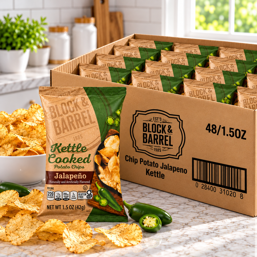 Block & Barrel Classic – Jalapeño Kettle Style Potato Chips – 48 × 1.5 oz Bags (1 case )