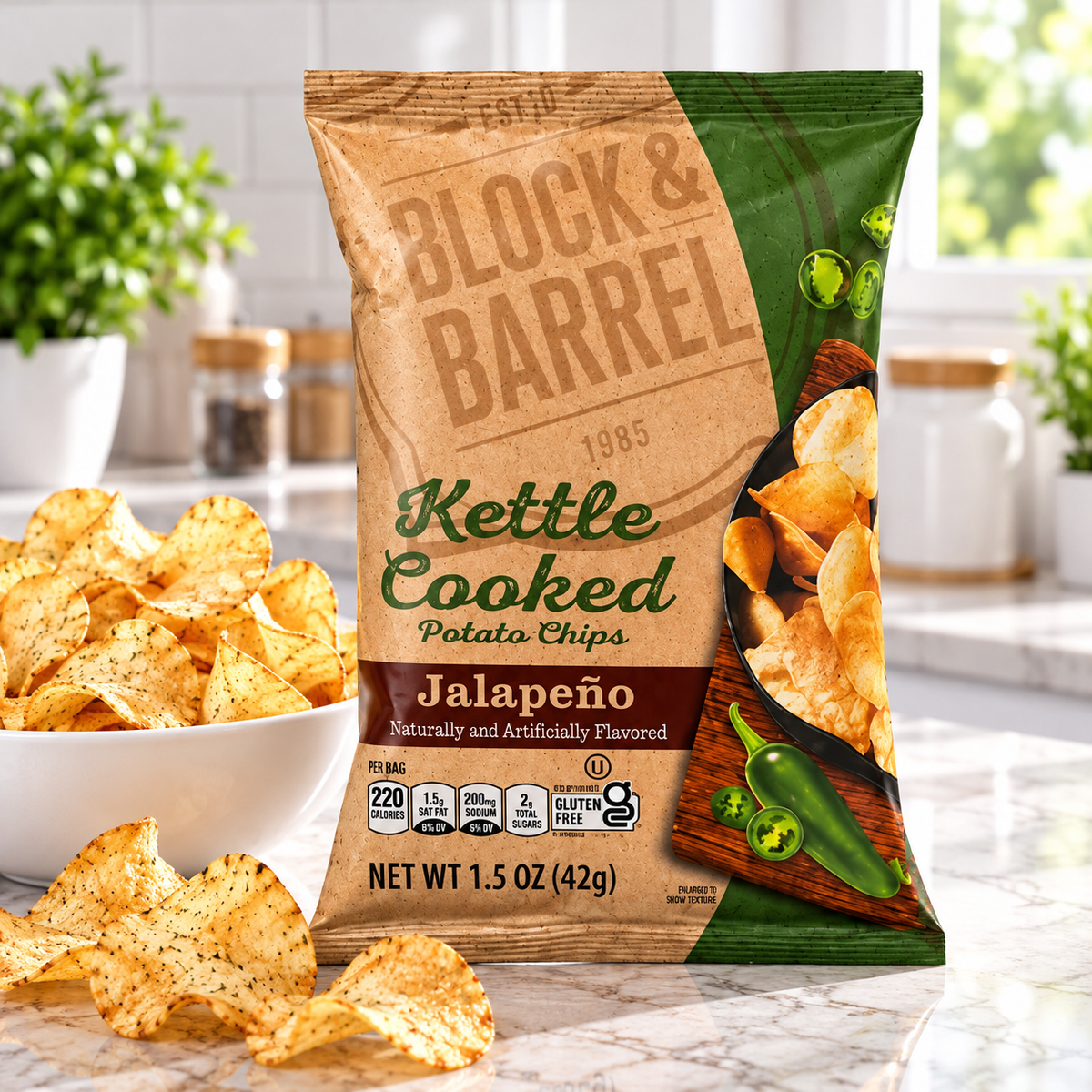 Block & Barrel Classic – Jalapeño Kettle Style Potato Chips – 48 × 1.5 oz Bags (1 case )