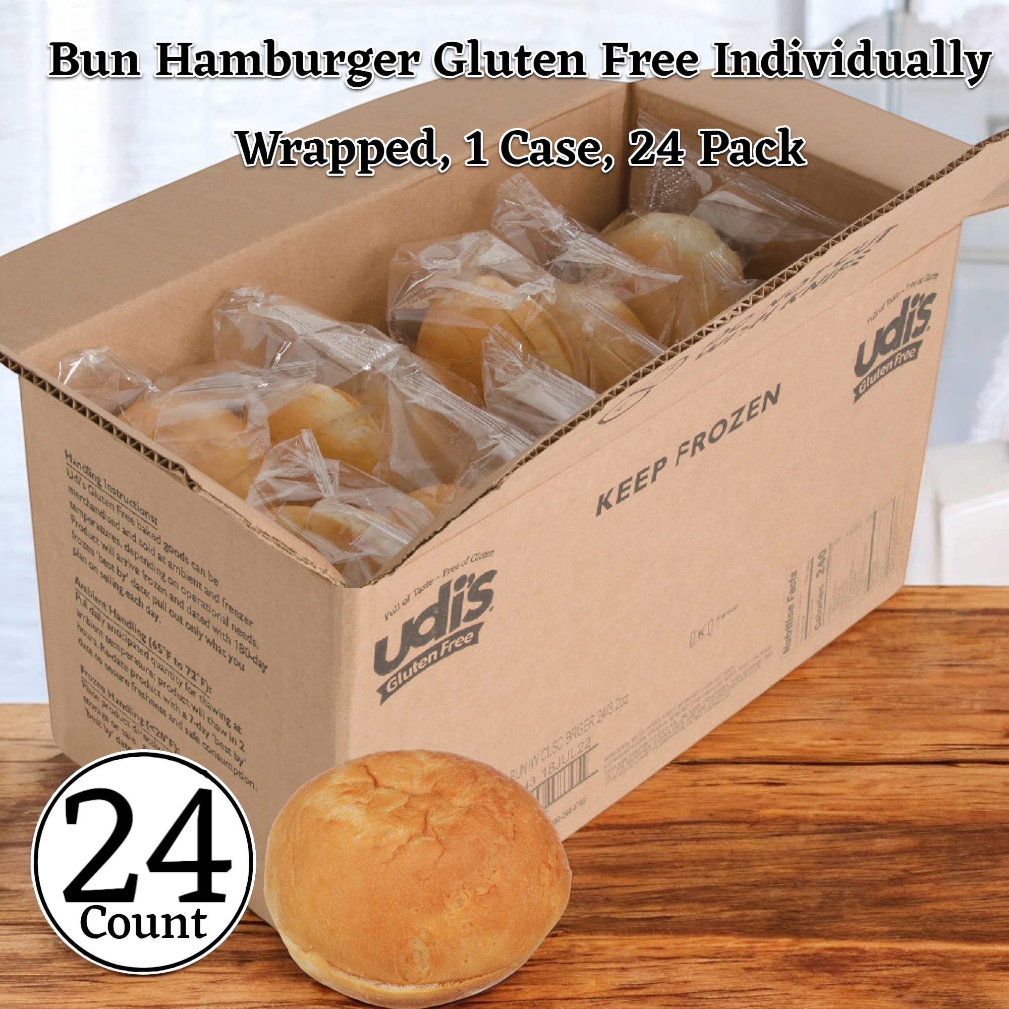 Udi's, Bun Hamburger Gluten Free Individually Wrapped, 4 in. - 1 Case, 24 Pack