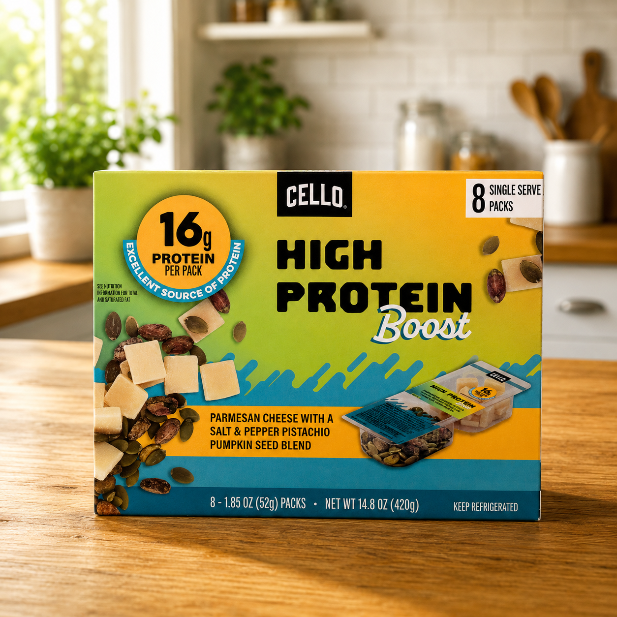 Cello High Protein Boost Single Serve Snack Packs – 1.85 oz per Pack, 8 Packs per Box