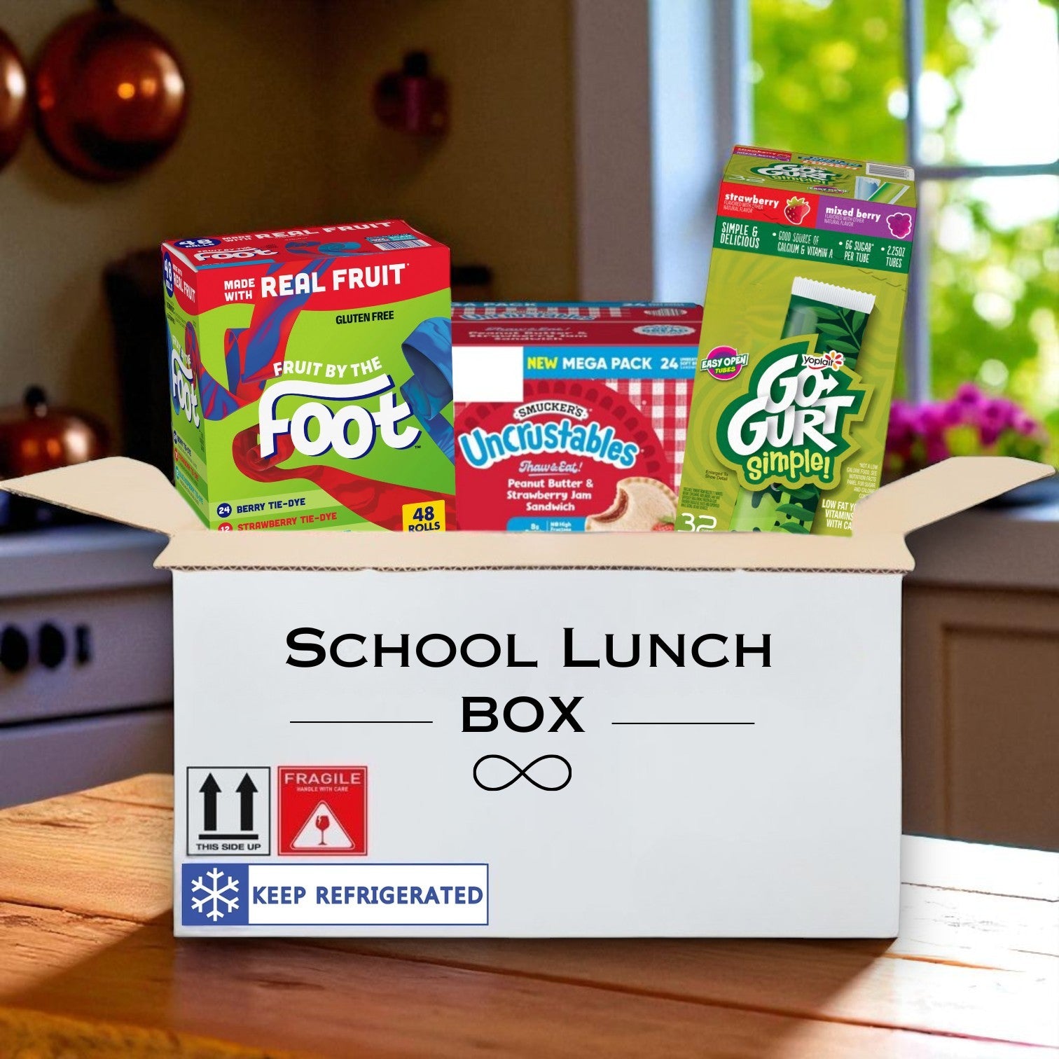 School Lunch Box - 24 PB&J Uncrustables, 48 Fruit By The Foot, 32 Go-Gurt Packs
