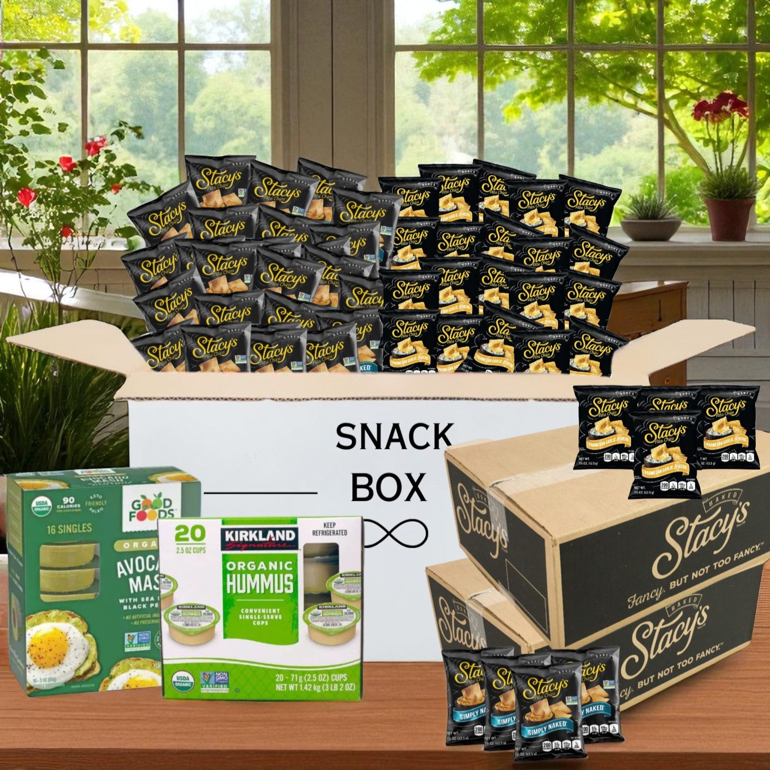 Snack Box — 48 Bags of Stacy's Pita Chips (24 Parmesan Garlic and Herb) and 16  Organic Avocado Mash, 20 Classic Hummus
