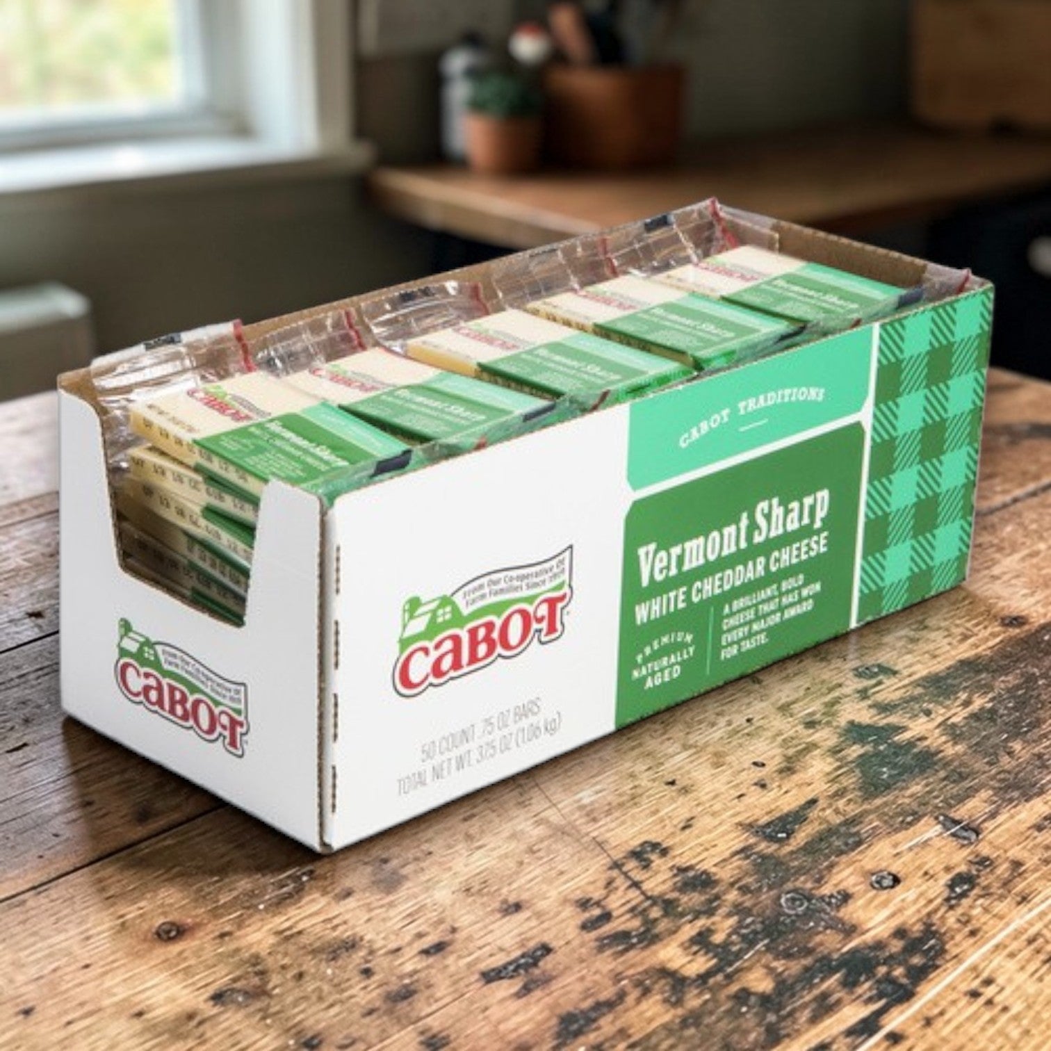 Cabot Farms Sharp White Cheddar Cheese – 50 Count Individually Wrapped (.75 oz Each)