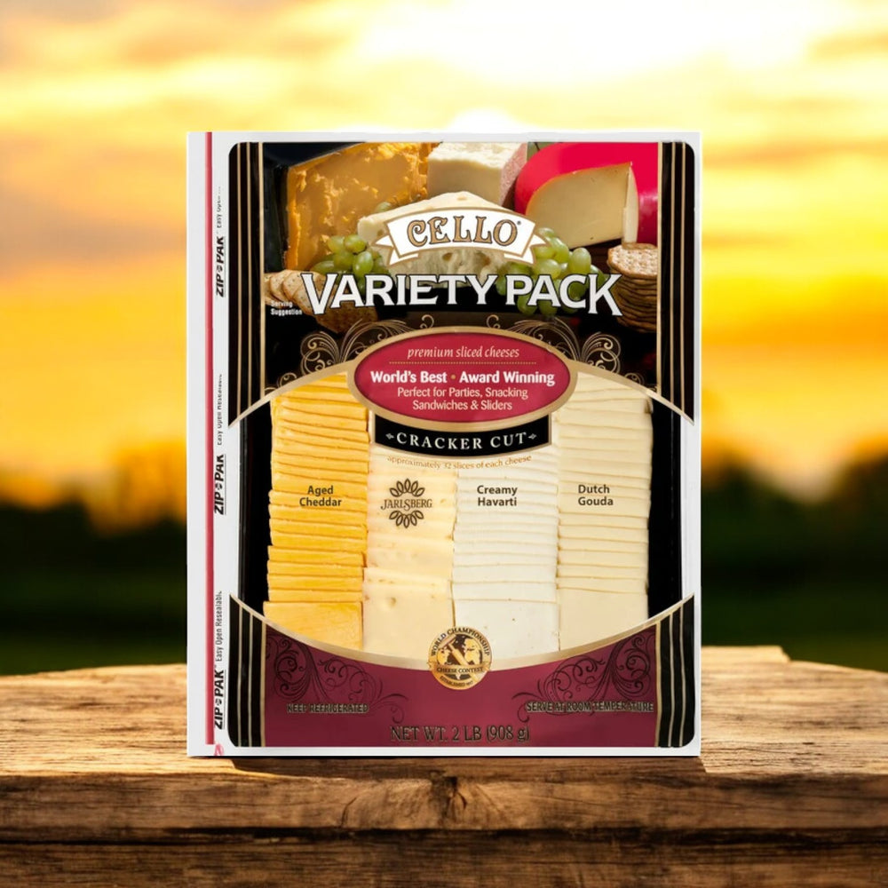 Cello Variety Pack, Cracker Cut, Premium Sliced Cheeses, 2 lbs. 3 Pa