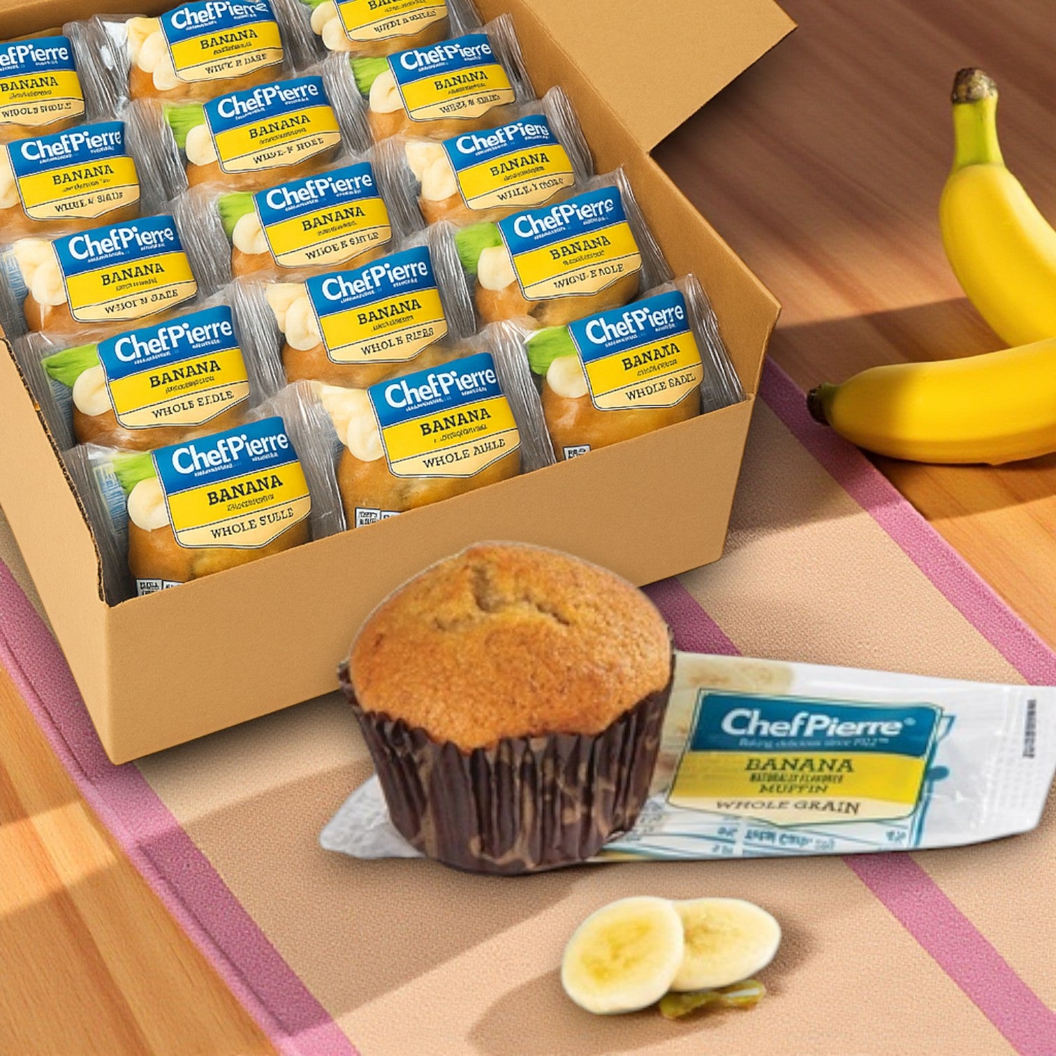 Chef Pierre Whole Grain Banana Muffins, Individually Wrapped – 48 Count / 2 oz Each