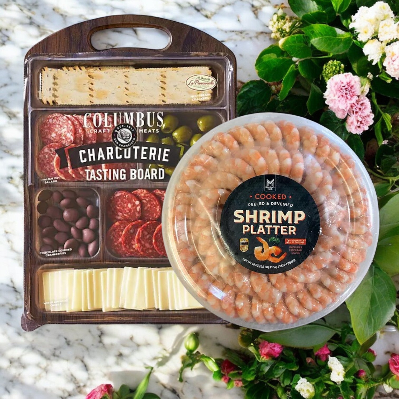 Columbus Charcuterie Tasting Board & Member's Mark Shrimp Platter with Cocktail Sauce- Perfect For Parties!!.