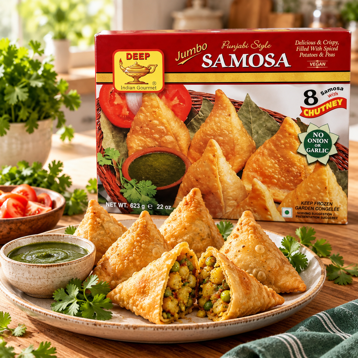 Deep Indian Kitchen Jumbo Punjabi Style Samosas – 8 Pieces (22.8 oz / 1 Count)