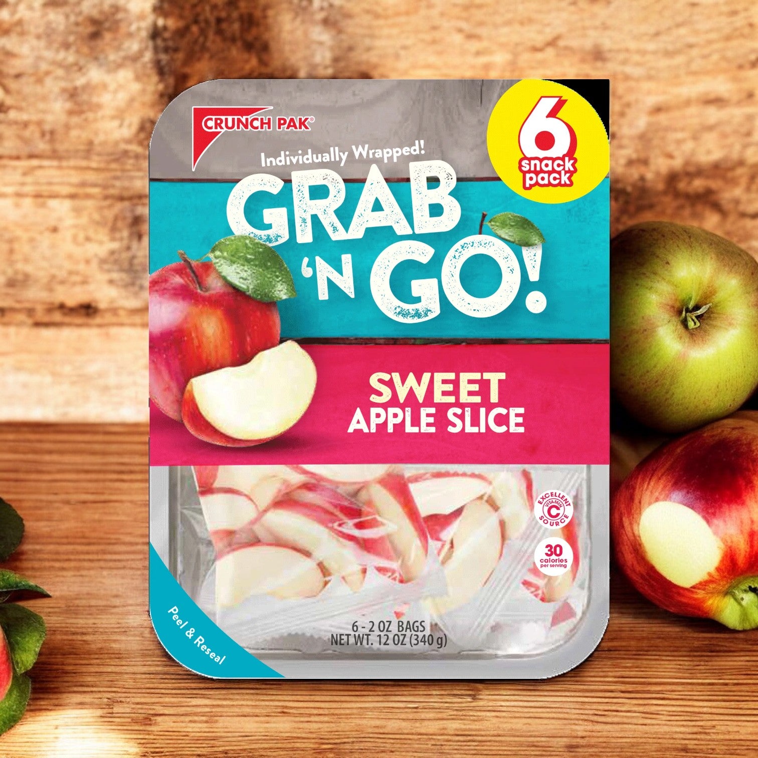 Crunch Pak Grab N Go! Apple Slices Multi-Pack Individually Packaged Bags in a tray, 12 oz - 6 Pack