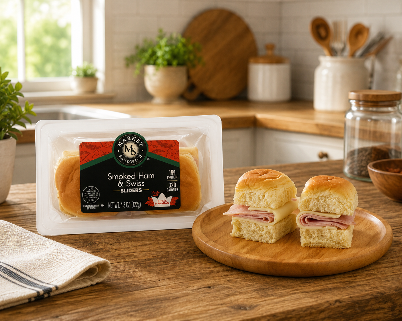 Smoked Ham & Swiss Sliders – 4.3 oz Each, 8 Sliders per Case