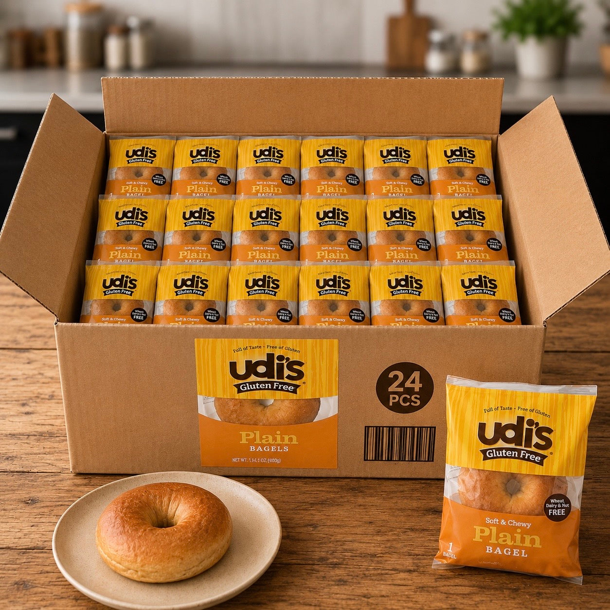 Udi's Plain Bagel, 3.5 oz. - 1 Case, 24 Pack- 3.5oz each
