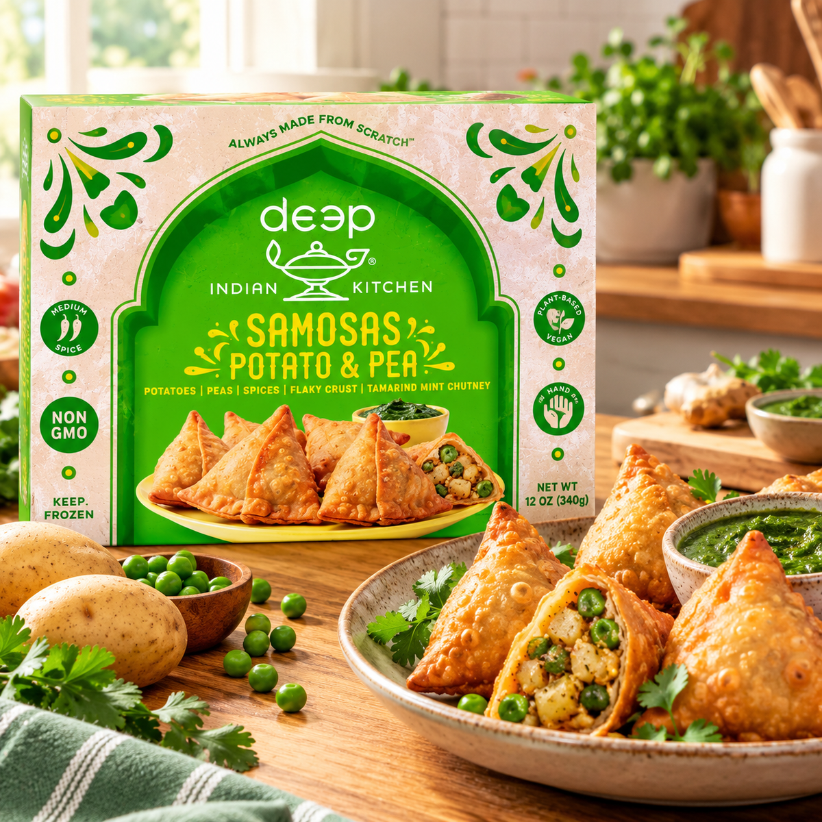 Deep Indian Kitchen Potato & Pea Samosas – 12 oz
