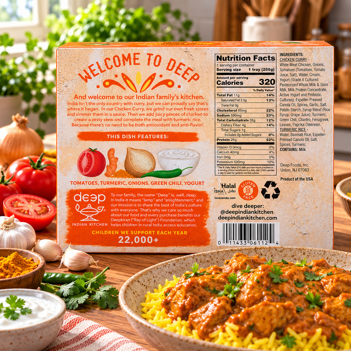 Deep Indian Kitchen Chicken Curry with Turmeric Basmati Rice – 9 oz