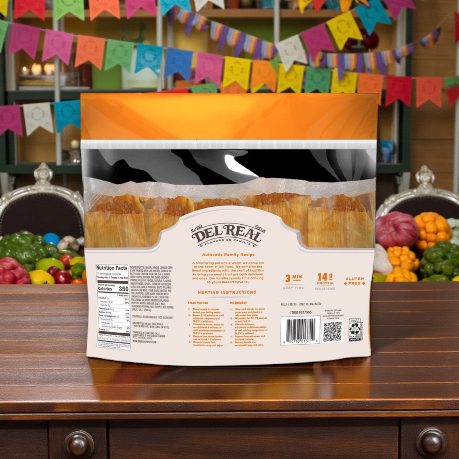 Del Real Foods Chicken Tamales with Red Sauce – 15 Count