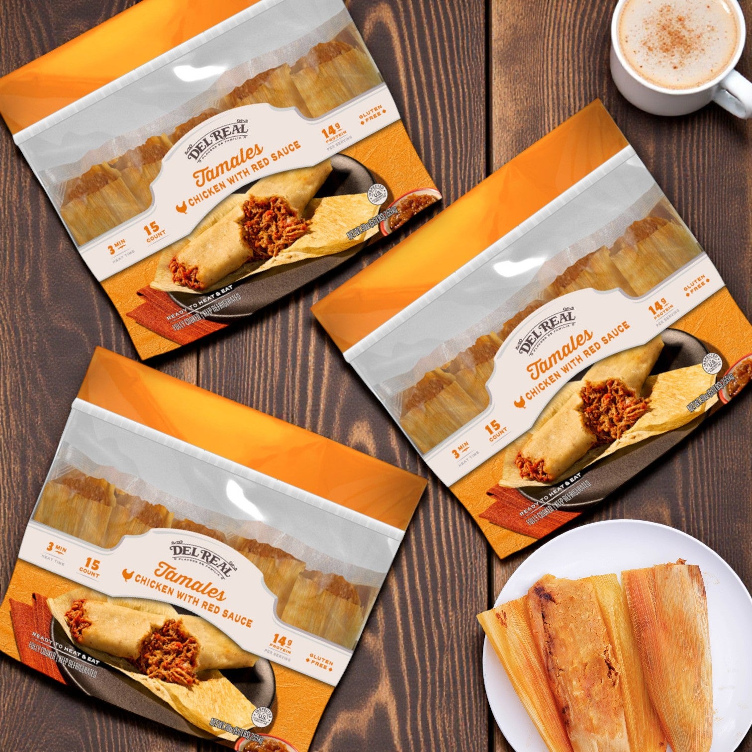 Del Real Foods Chicken with Red Sauce Tamales – 15 Count (3-Pack Bundle)
