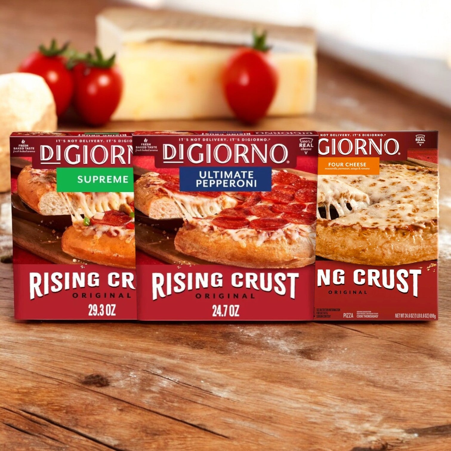 DiGiorno 3-Pack Rising Crust Pizza – Four Cheese, Supreme, and Ultimate Pepperoni