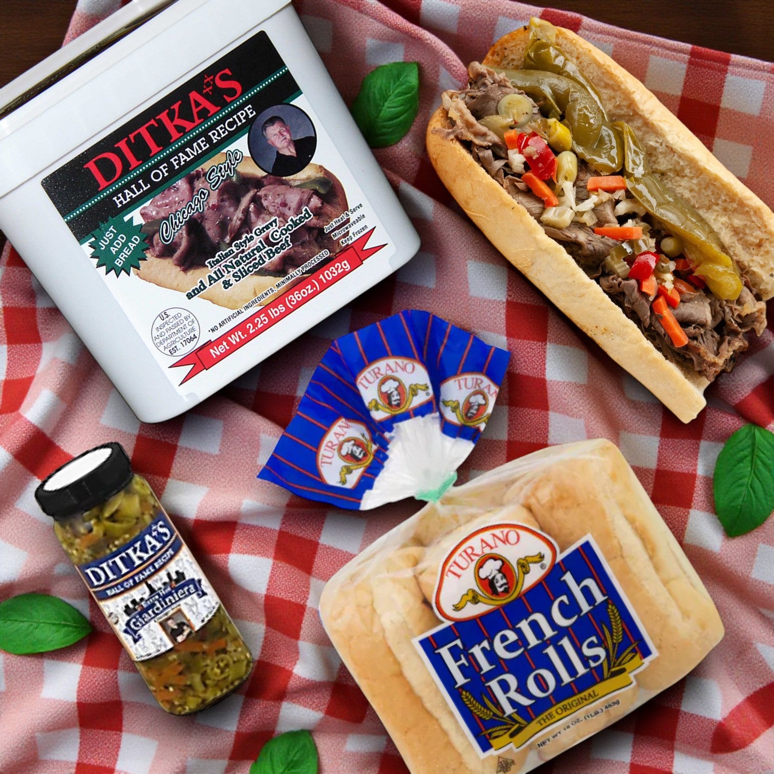 Ditka’s Italian Beef Sandwich Kit with Turano Rolls & Marconi Giardiniera