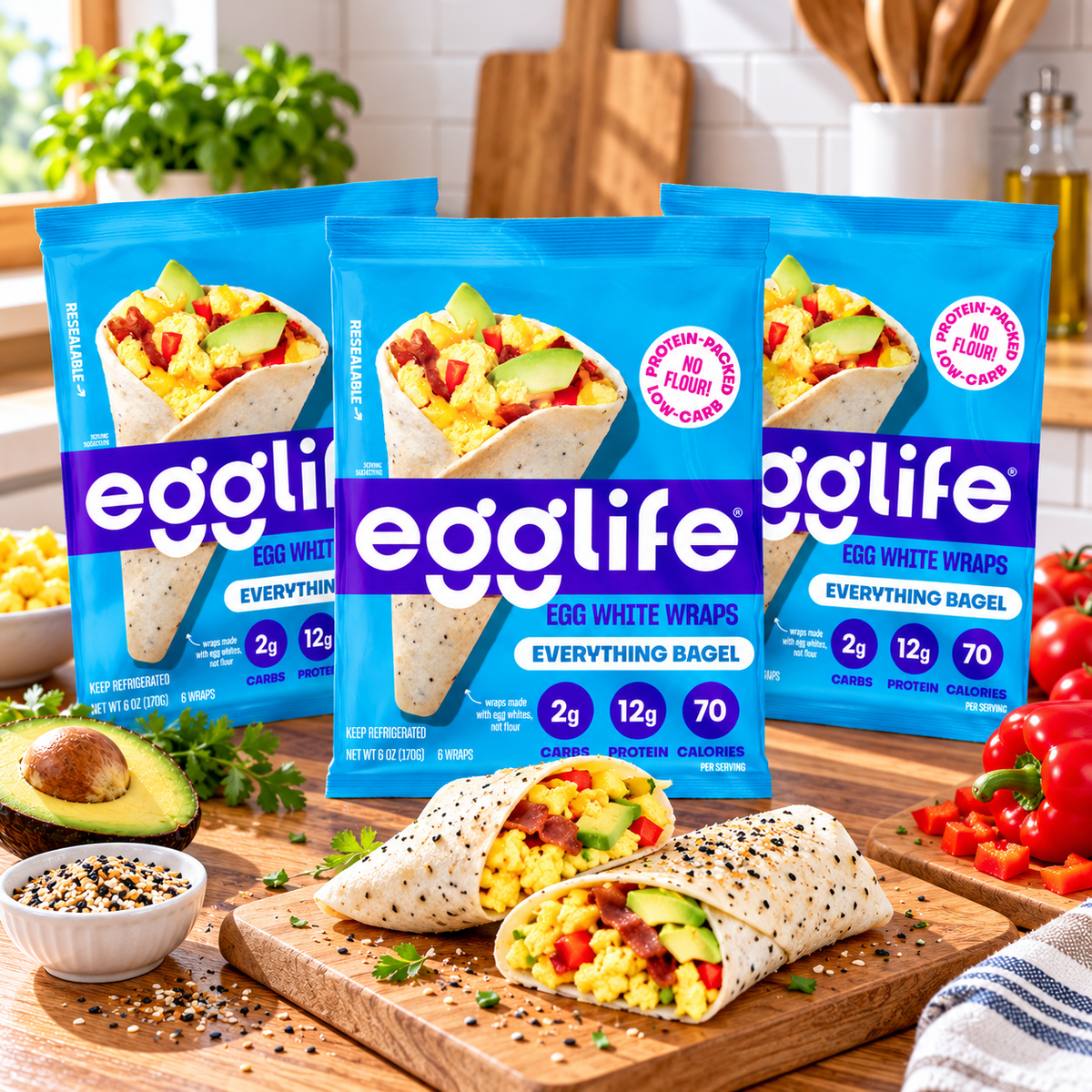 egglife Everything Bagel Egg White Wraps — 3 Packs × 6 oz Each