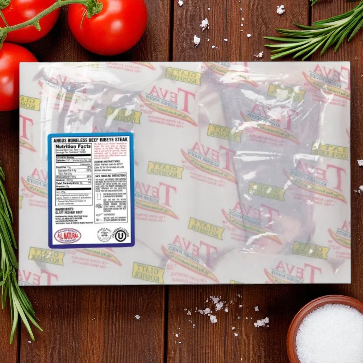 Teva Glatt Kosher Angus Boneless Ribeye Steak – 2-Count Pack (3 Total Packs)