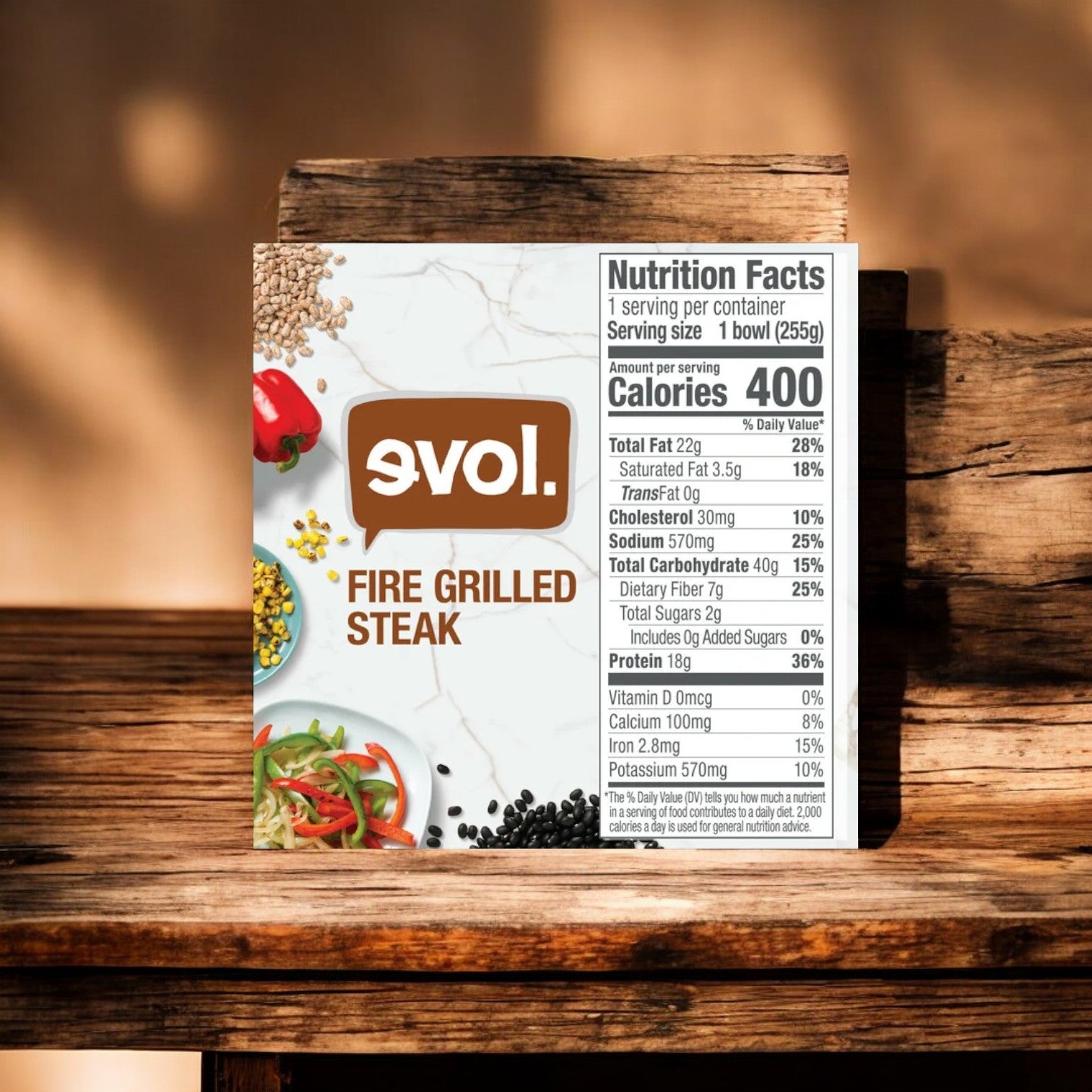 Evol Fire Grilled Steak Bowl, Frozen Meal, 9 oz.