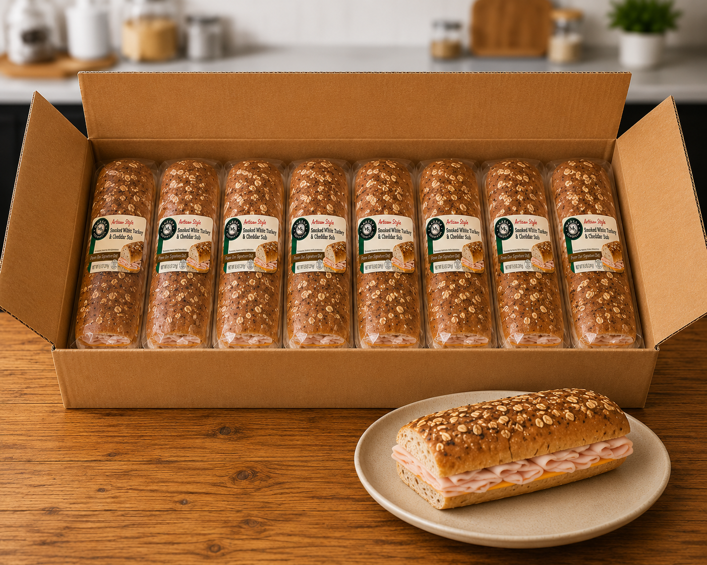 Smoked Turkey & Cheddar Sub Sandwich on Rustic Oat Roll, 1 Case (8 Count)