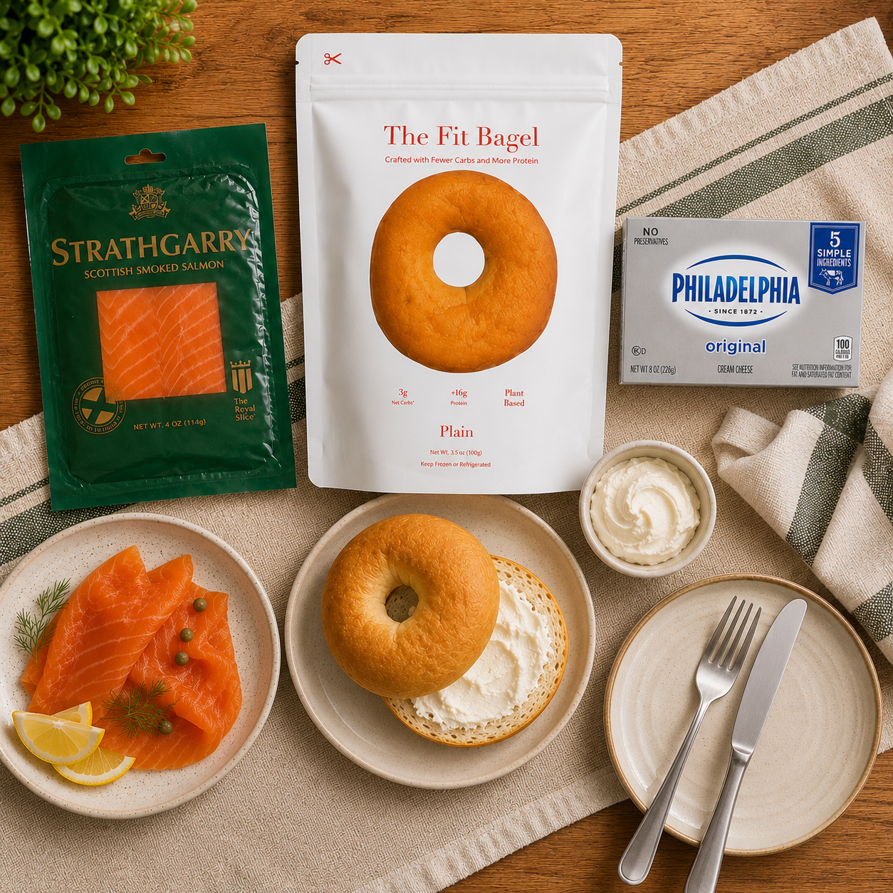 Smoked Salmon Bagel Combo – Strathgarry Scottish Smoked Salmon, Philadelphia Cream Cheese & Fit Bagel, 3 Count Bundle
