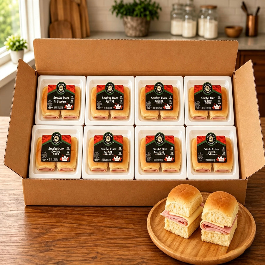Smoked Ham & Swiss Sliders – 4.3 oz Each, 8 Sliders per Case