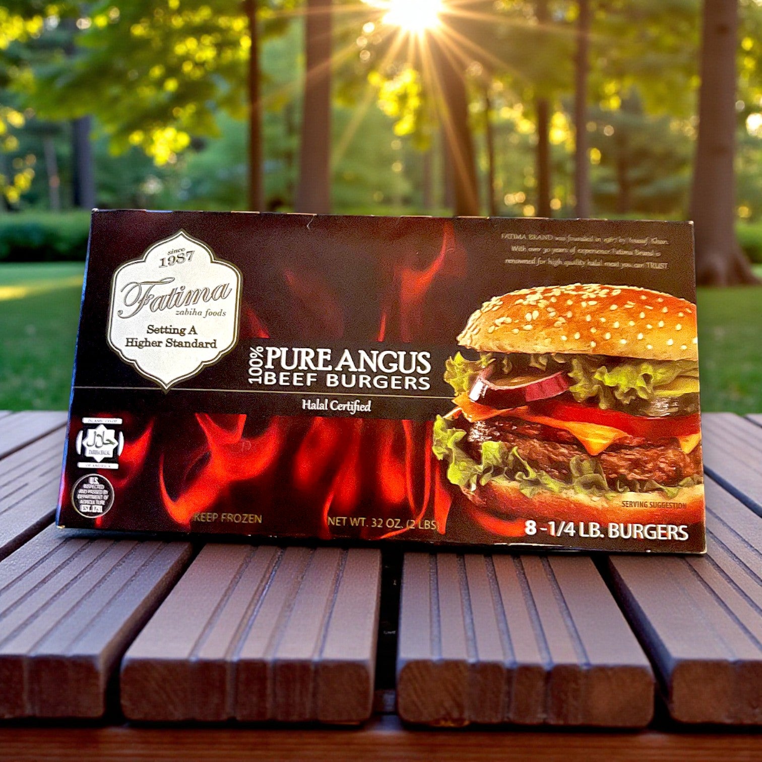 Fatima 100% Pure Angus Halal Beef Burgers – Halal Certified, 8 × 1/4 lb Patties