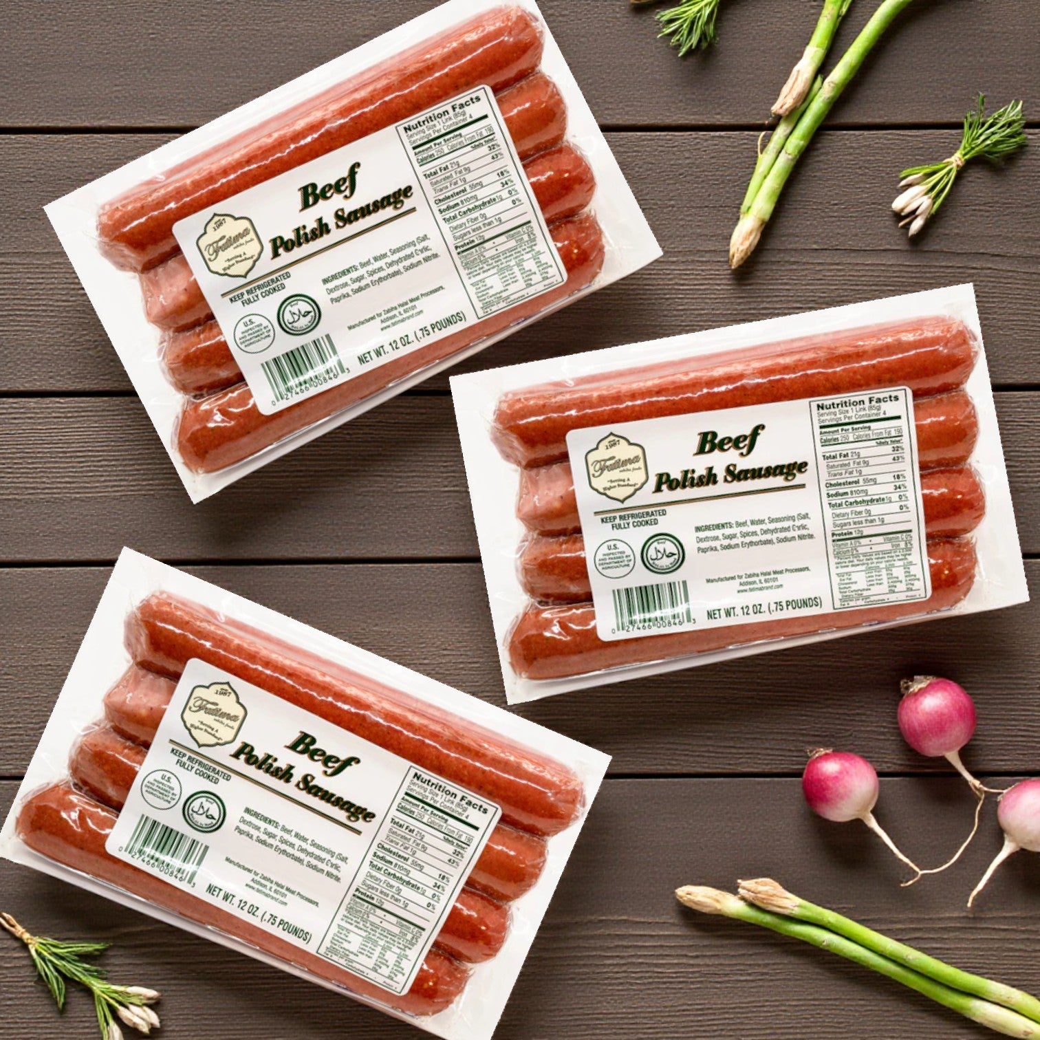 Fatima Beef Polish Sausage – 12 oz (4 Count) – 3 Pack