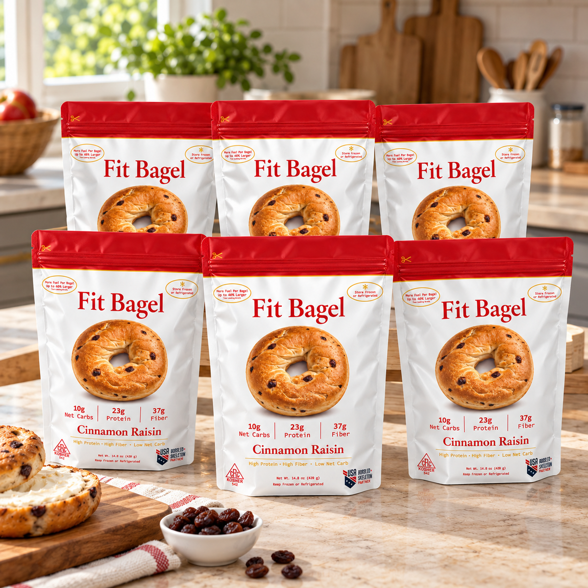 Cinnamon Raisin Fit Bagel — 6 Bags (24 Total Bagels)