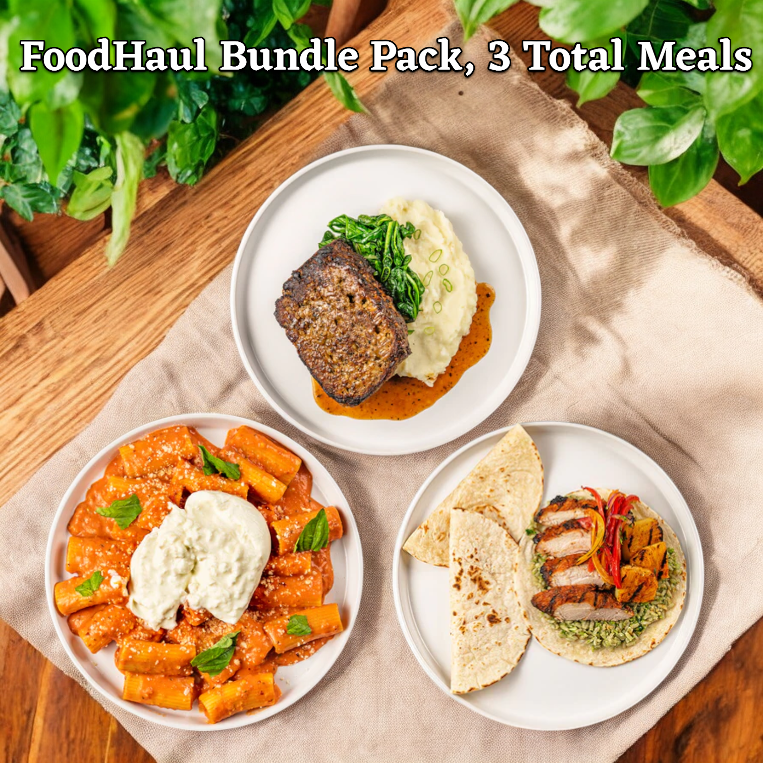 FoodHaul Bundle Pack -1-Spicy Rigatoni, 1-Wagyu Beef Meatloaf, 1-Al Pastor Chicken Tacos - 3 Total Meals