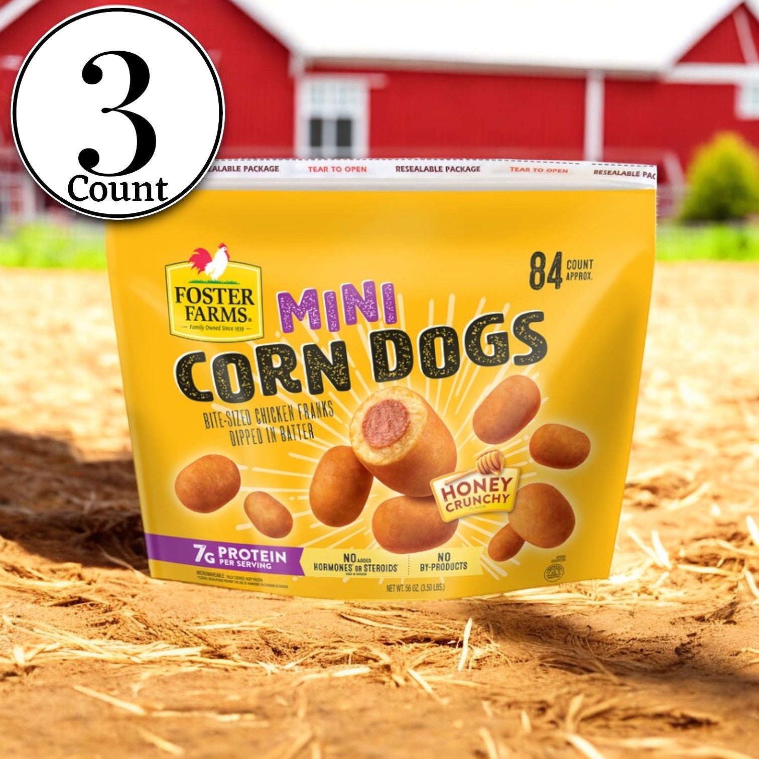 Foster Farms Corn Dogs, Mini, Honey Crunchy, 84 Count 3 Bag